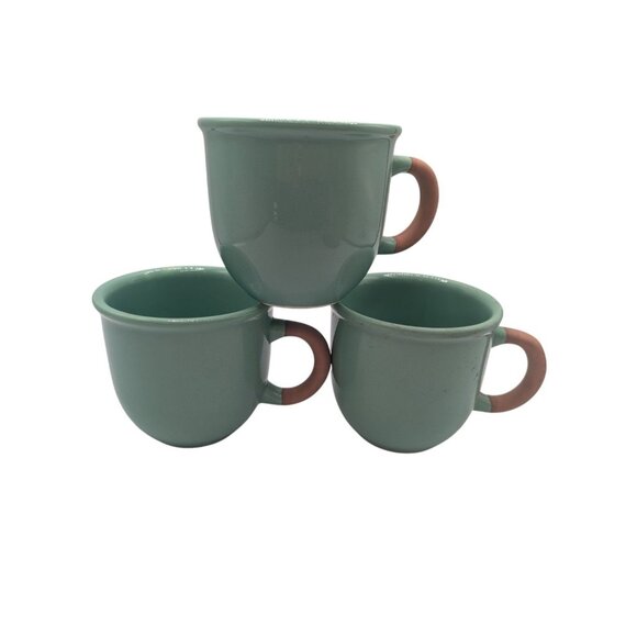 FUO31 by Furio Set Of 3 Handmade Ceramic Teal Mugs With Terracotta Handles - Picture 12 of 14
